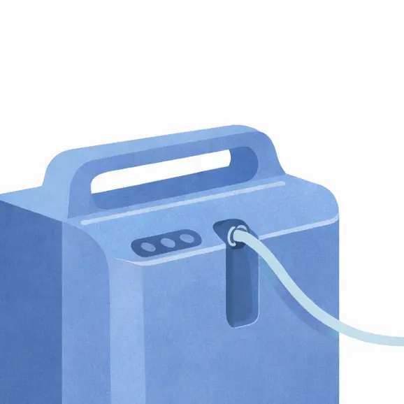 Ein stationärer Sauerstoffkonzentrator in einer Wohnumgebung – Fokus auf den laufenden Strombetrieb.