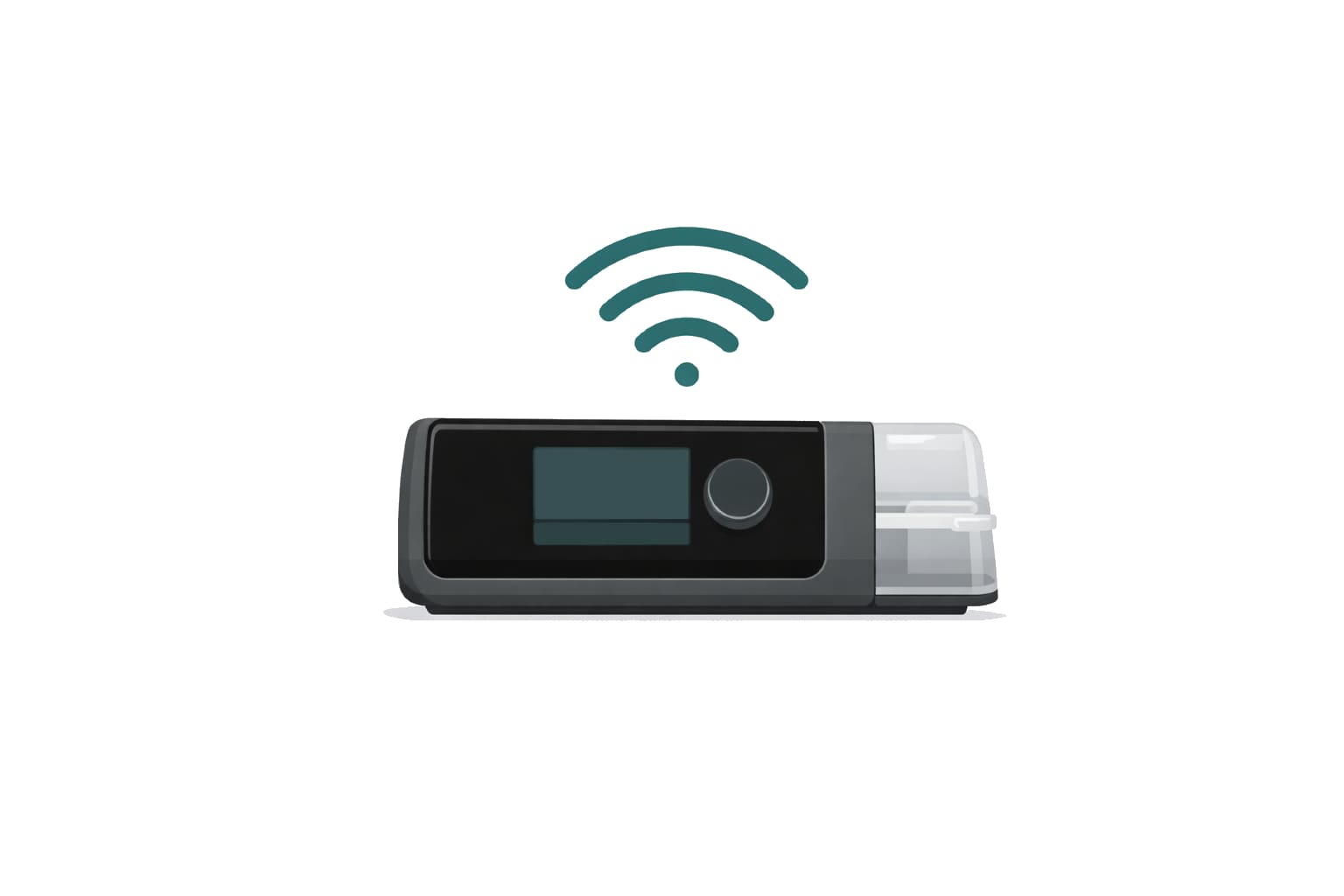 Tablet mit Schlaftherapiegerät und WLAN Symbol auf dem Display Schlaftherapiegerät mit WLAN Verbindung