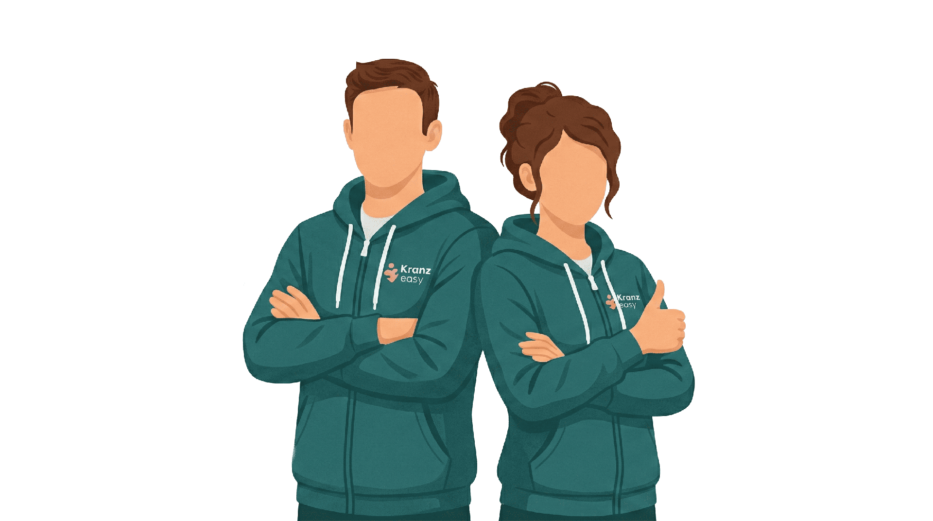 Zwei Mitarbeitende von Kranz easy stehen nebeneinander Kranz easy Team